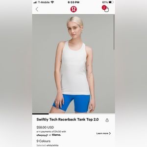 Lululemon swiftly tech tank top white size 4